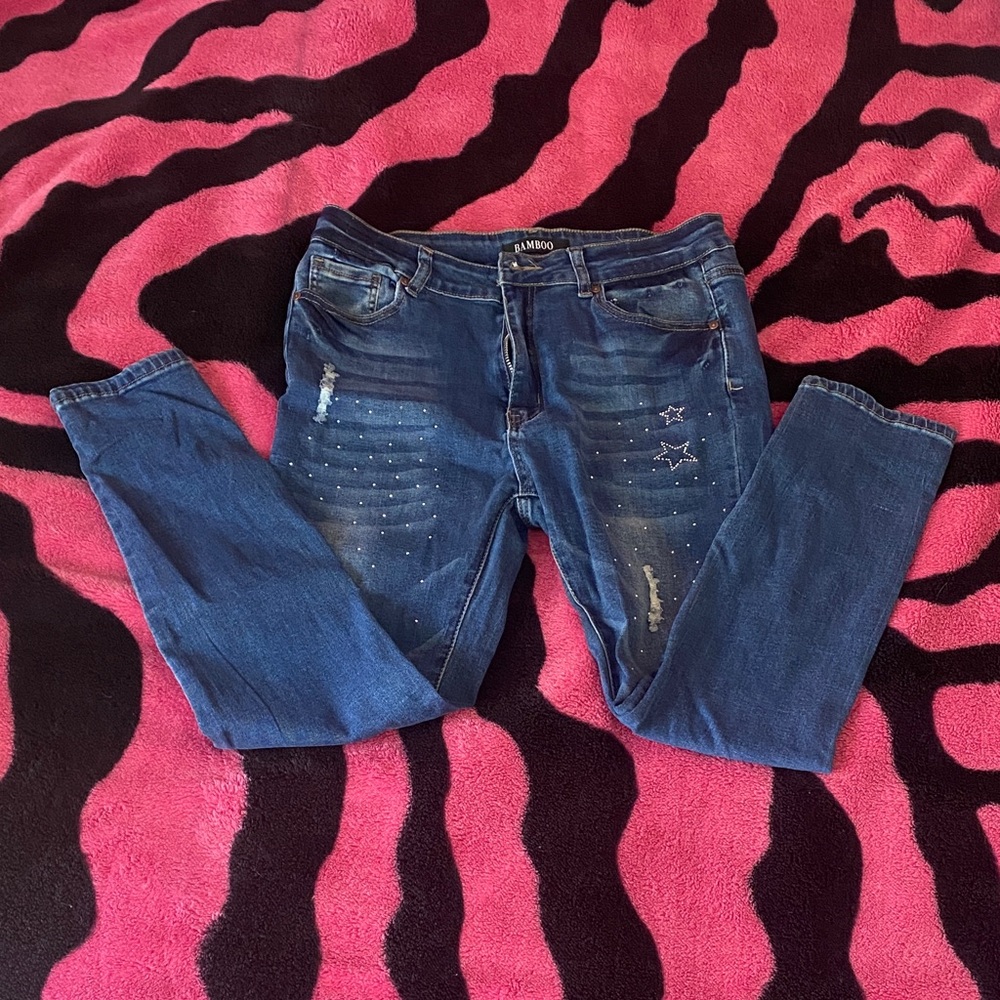 BAMBOO Classic Blue Jeans star rhinestones